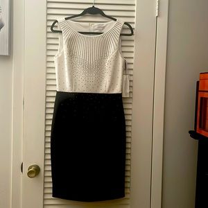 Calvin Klein Scuba Two-Tone Short Sheath with Bedazzled Mid Section